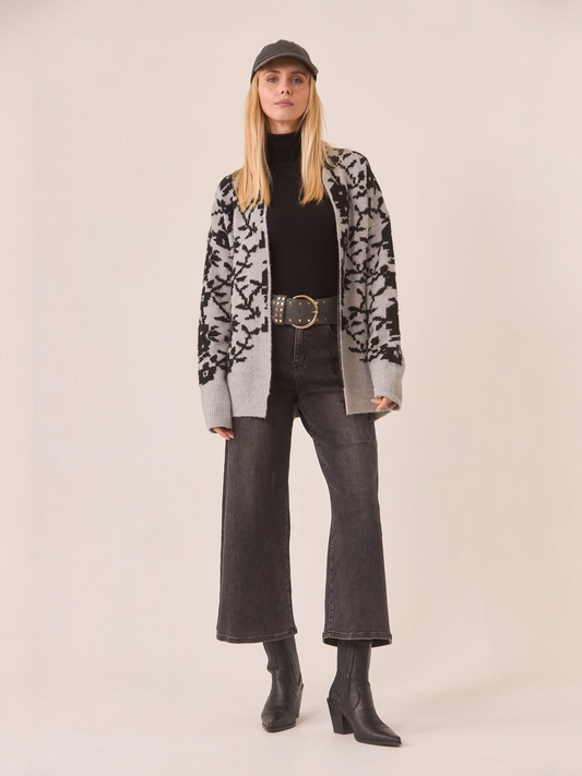 CARDIGAN JACQUARD FLORES GRIS
