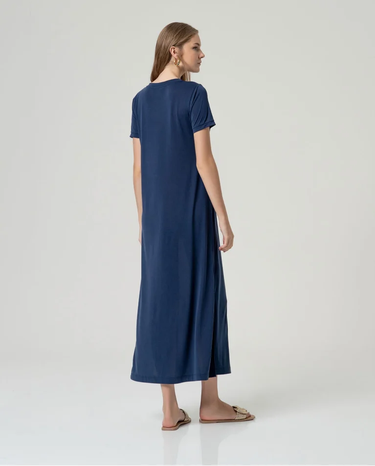 VESTIDO MAXI LISO TEJIDO LIGERO MARINO