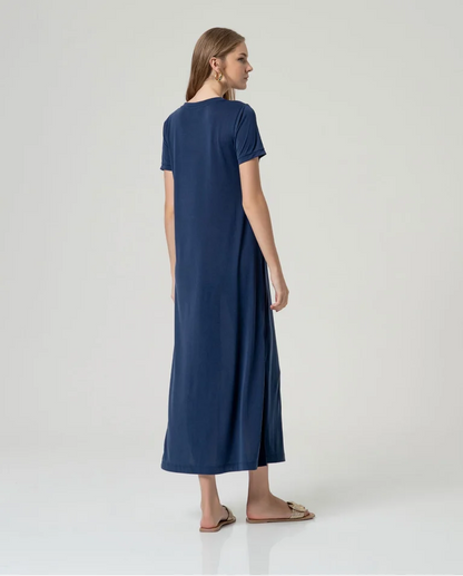 VESTIDO MAXI LISO TEJIDO LIGERO MARINO