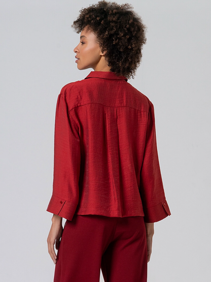 CAMISA OVERSIZE MANGA CAMPANA TEJA CLARO