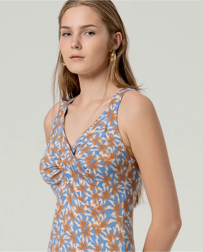 VESTIDO MIDI ALOE VERA DRAPEADO AZUL EMPOLVADO