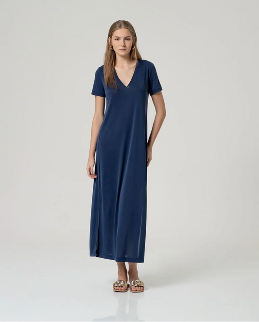 VESTIDO MAXI LISO TEJIDO LIGERO MARINO