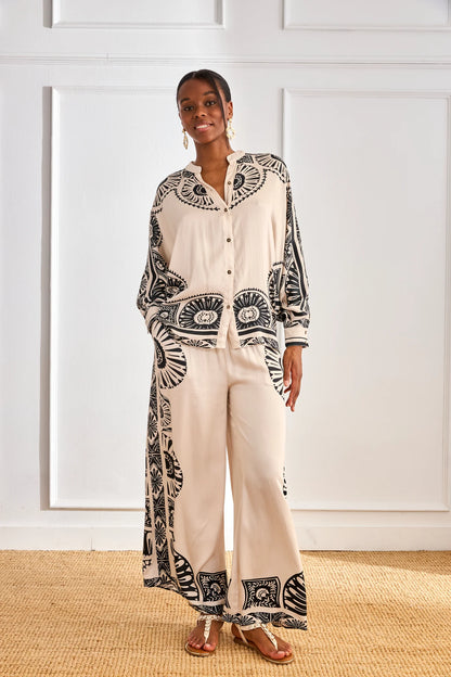 BLUSA ÉTNICA BICOLOR  BLANCO