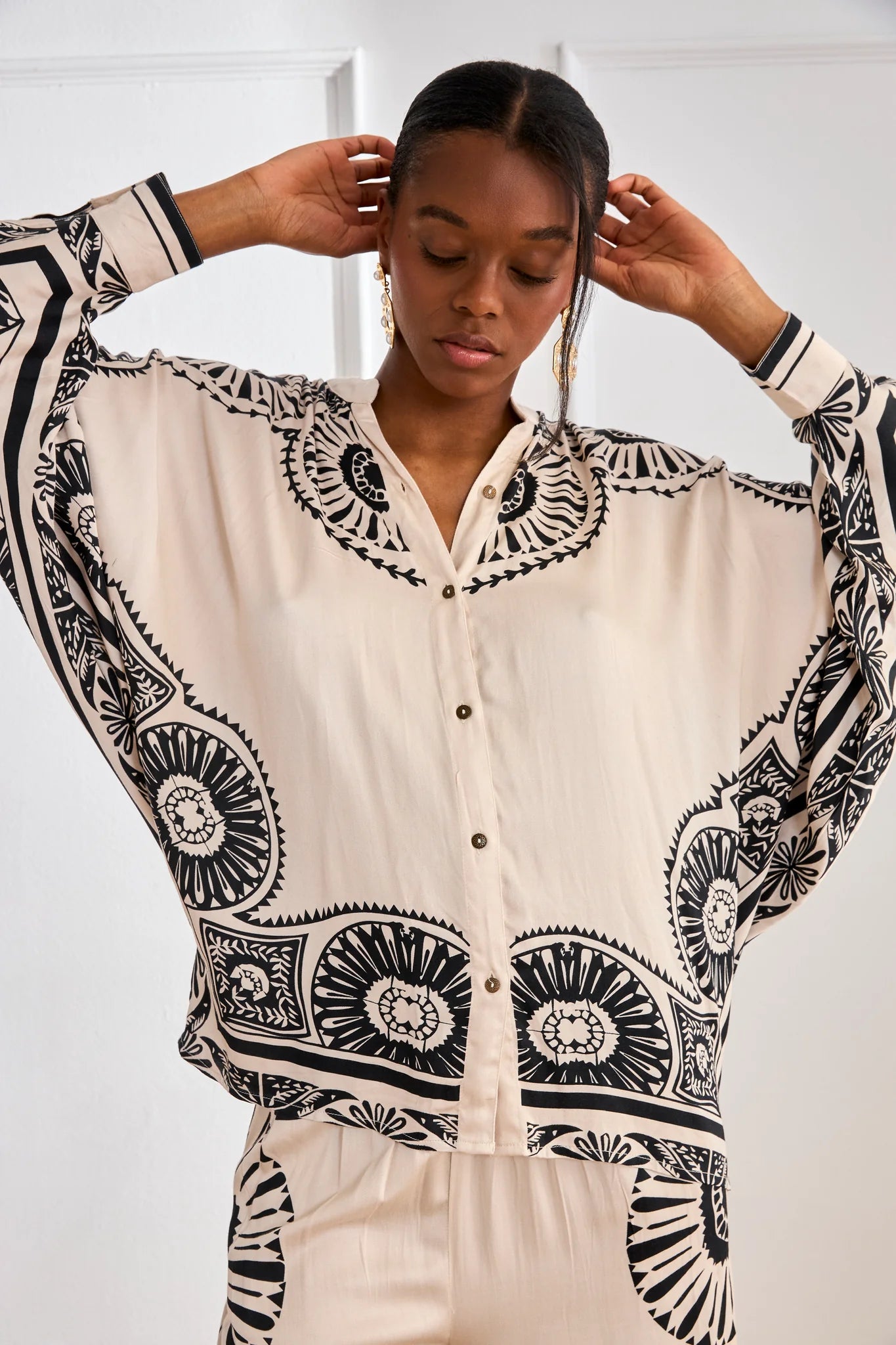 BLUSA ÉTNICA BICOLOR  BLANCO