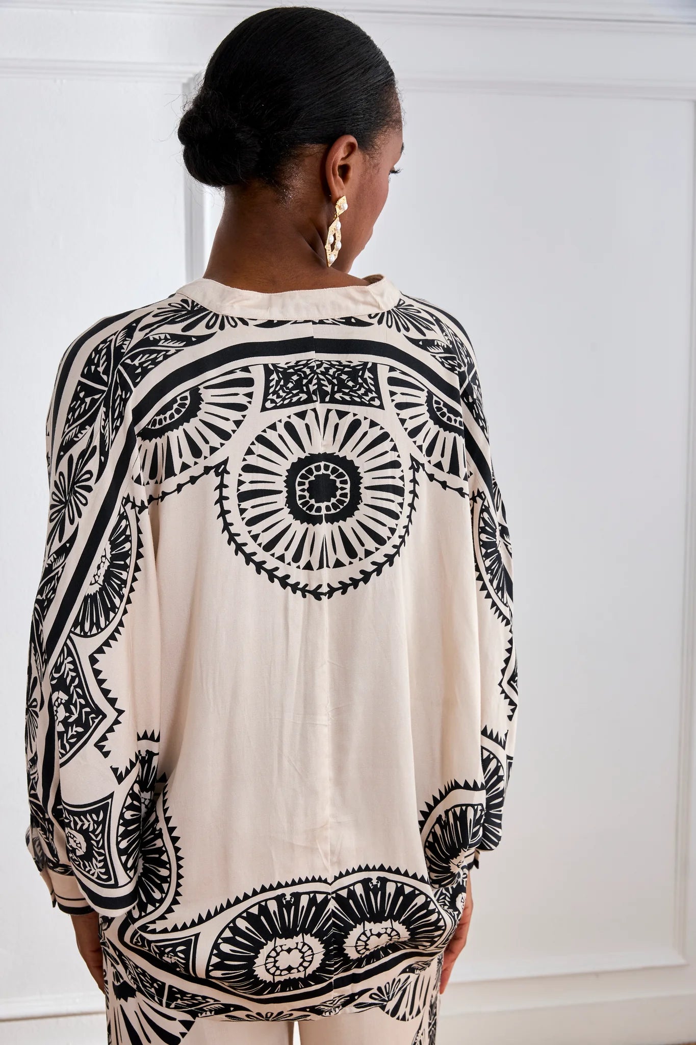 BLUSA ÉTNICA BICOLOR  BLANCO