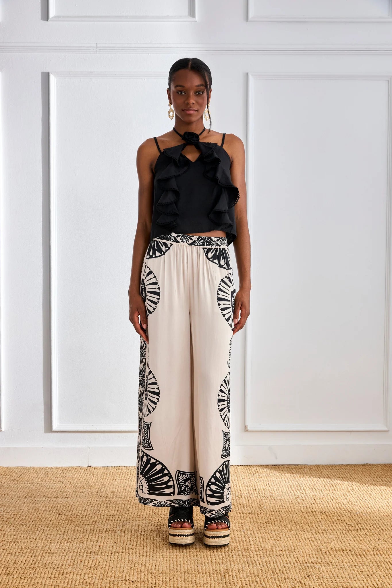 PANTALÓN ESTAMPADO BICOLOR BLANCO