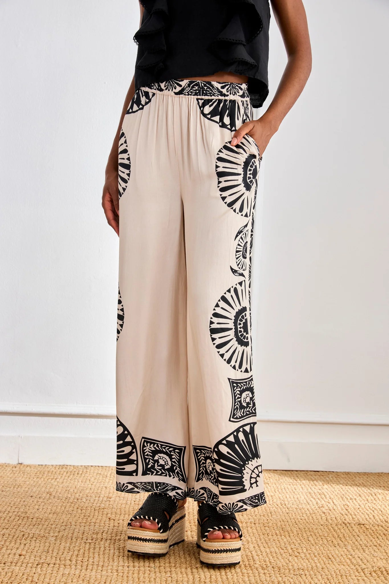 PANTALÓN ESTAMPADO BICOLOR BLANCO