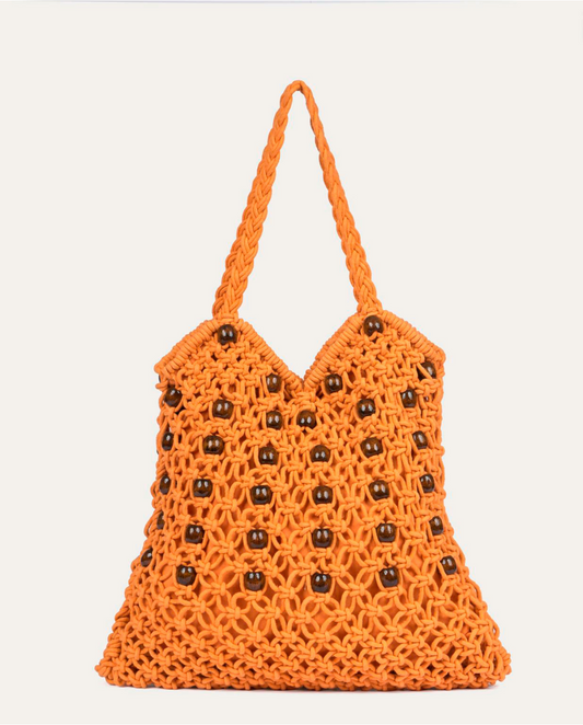 BOLSO ALGODÓN CON CUENTAS OCRE