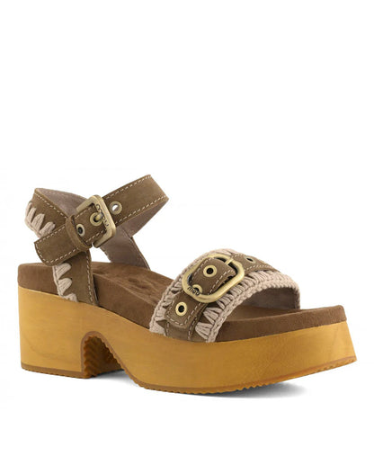 ZUECO HIGH HEEL WOOD WITH BUCKLE NUT BROWN