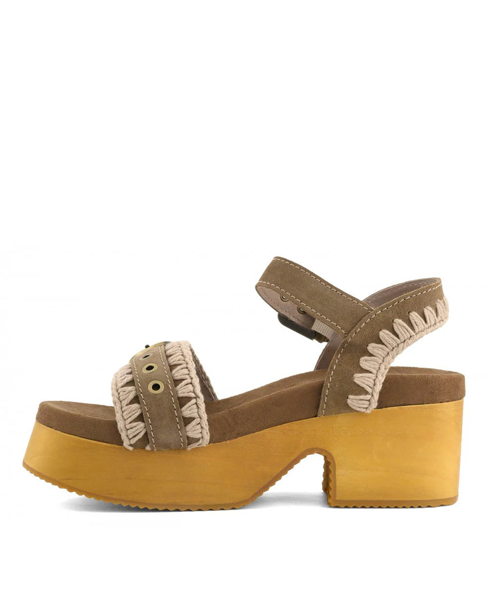 ZUECO HIGH HEEL WOOD WITH BUCKLE NUT BROWN