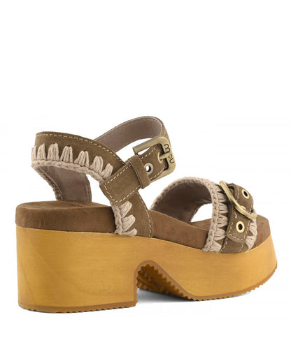 ZUECO HIGH HEEL WOOD WITH BUCKLE NUT BROWN
