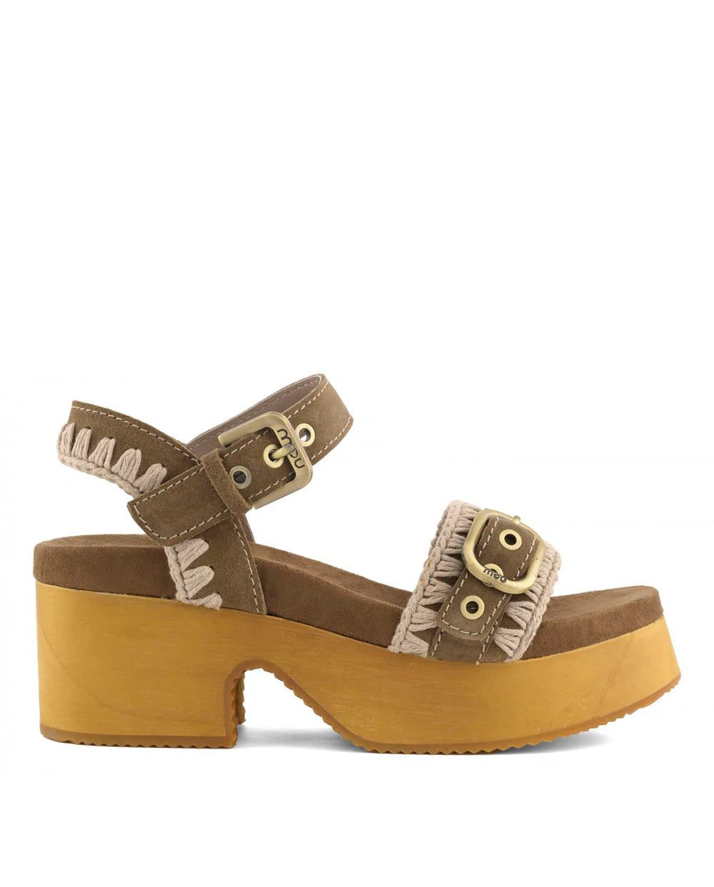 ZUECO HIGH HEEL WOOD WITH BUCKLE NUT BROWN