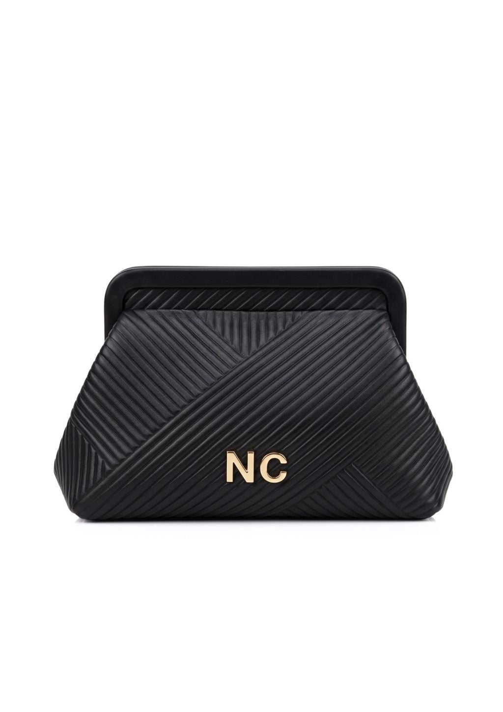 BOLSO DE MANO CLUTCH BOQUILLA PLISADO NEGRO