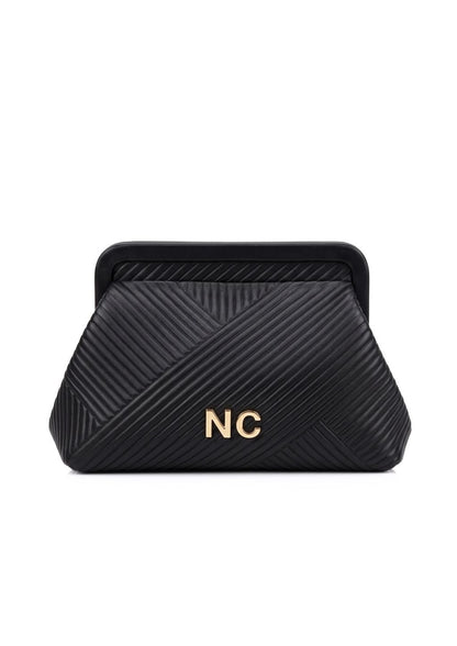 BOLSO DE MANO CLUTCH BOQUILLA PLISADO NEGRO