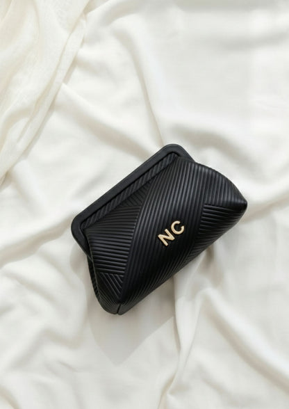 BOLSO DE MANO CLUTCH BOQUILLA PLISADO NEGRO