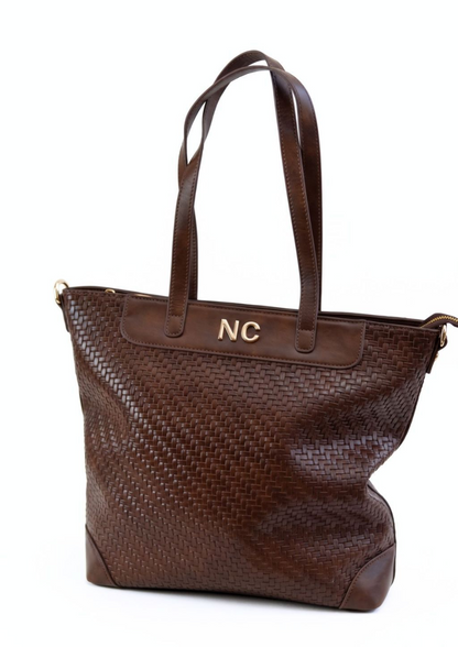 BOLSO TOTE VERTICAL TRENZADO CHOCOLATE MARRÓN