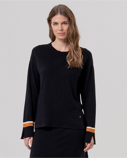JERSEY DE CUELLO REDONDO EN PUNTO DE ALGODÓN NEGRO