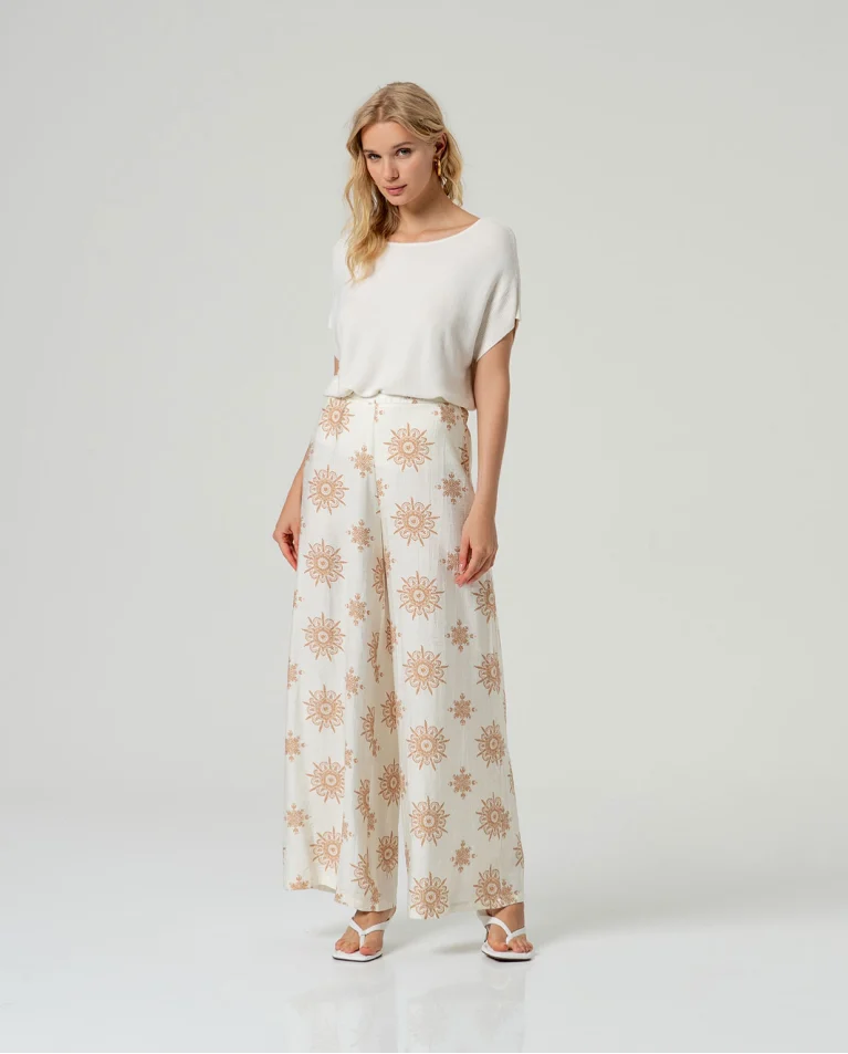 PANTALÓN WIDE LEG FLUIDO TOBILLO CRUDO