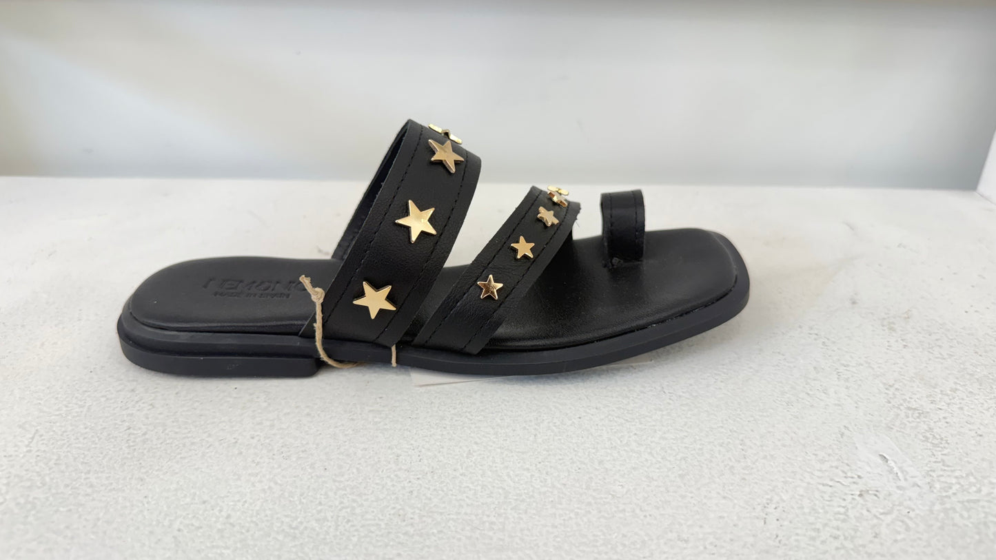 SANDALIAS DE DEDO DE PIEL ESTRELLAS NEGRO