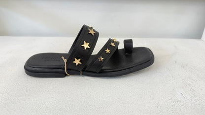 SANDALIAS DE DEDO DE PIEL ESTRELLAS NEGRO