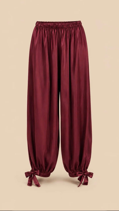 PANTALÓN RASO NUDOS BURDEOS
