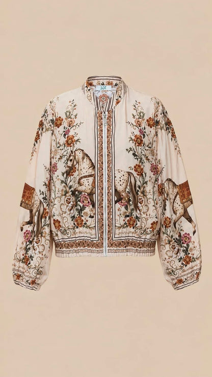 CHAQUETA BOMBER ESTAMPADO CABALLO CRUDO