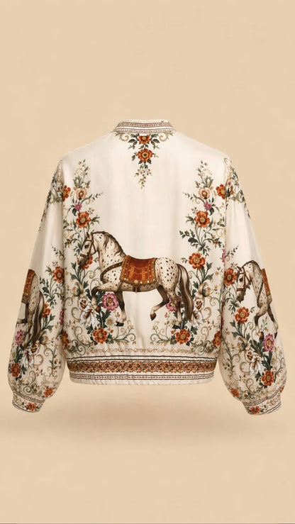 CHAQUETA BOMBER ESTAMPADO CABALLO CRUDO