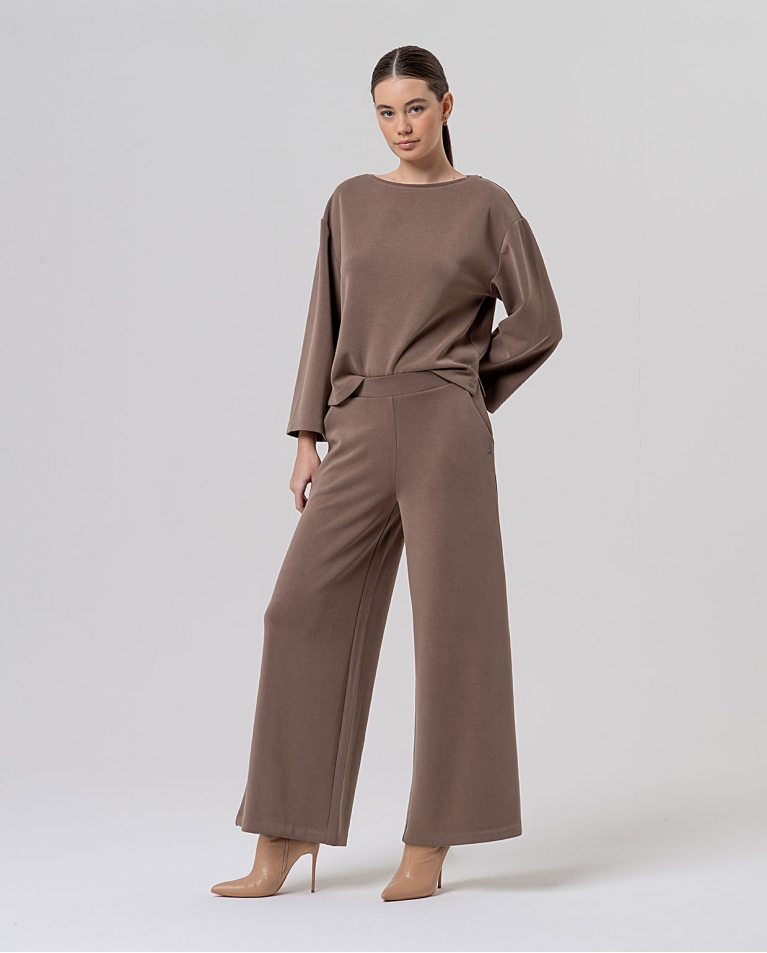 PANTALÓN ANCHO DE PUNTO DE MODAL TOPO