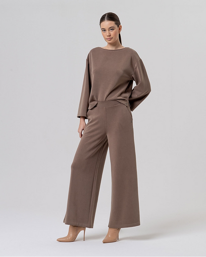 PANTALÓN ANCHO DE PUNTO DE MODAL TOPO