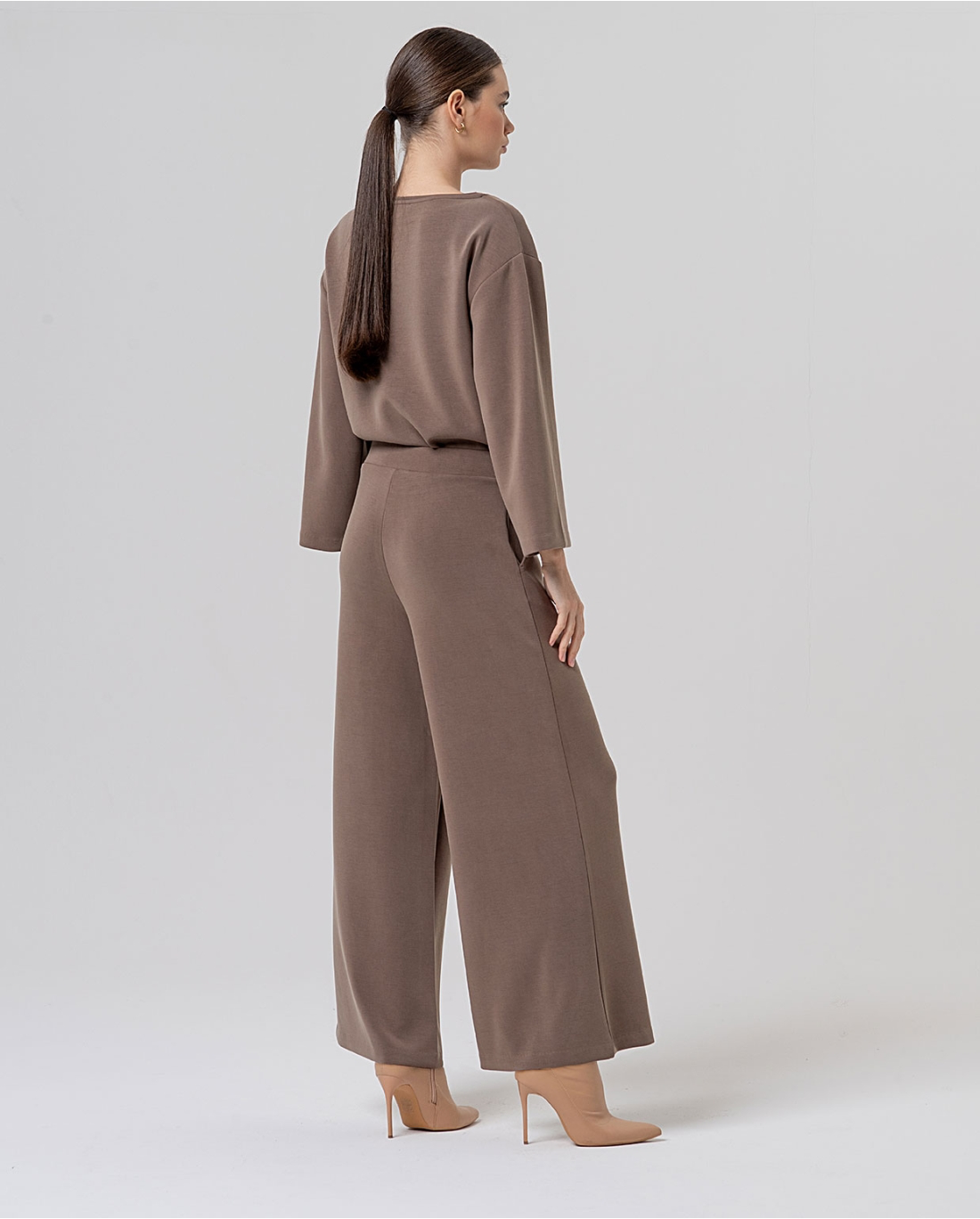 PANTALÓN ANCHO DE PUNTO DE MODAL TOPO