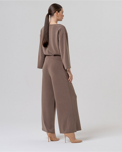 PANTALÓN ANCHO DE PUNTO DE MODAL TOPO