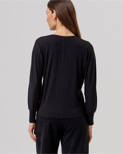 CAMISETA DE CUELLO PICO DE BAMBÚ NEGRO