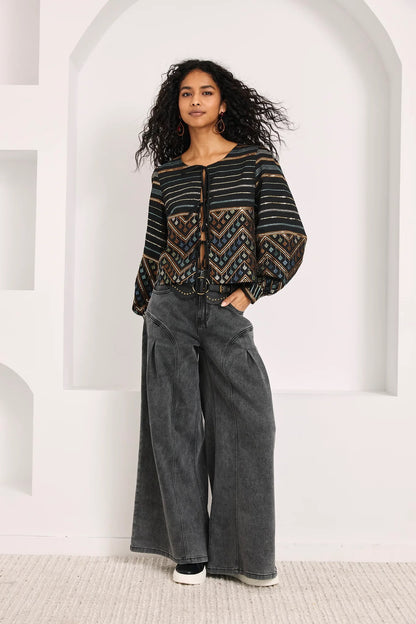 PANTALONES ANCHOS PINZAS GRIS