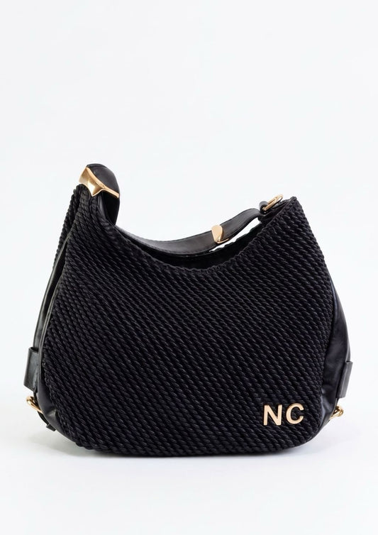 BOLSO HOBO SOFT TEXTURA ASA METAL NEGRO