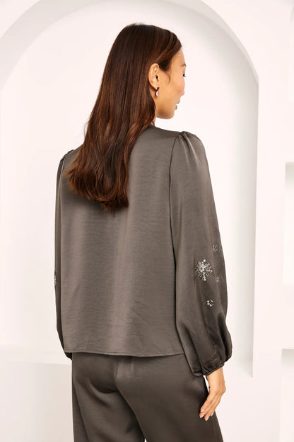 BLUSA SEDOSA LAZOS LENTEJUELAS GRIS
