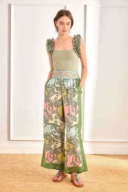 PANTALÓN PAISLEY FRANJAS LATERALES  VERDE