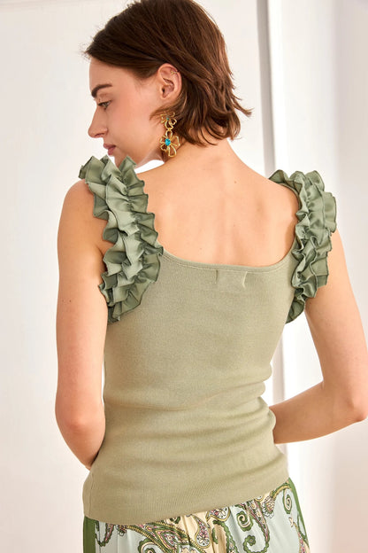 TOP PUNTO TIRANTES VOLANTES JABOT VERDE