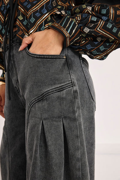 PANTALONES ANCHOS PINZAS GRIS