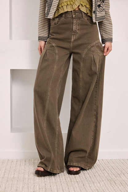 JEANS ANCHOS PINZAS CAQUI