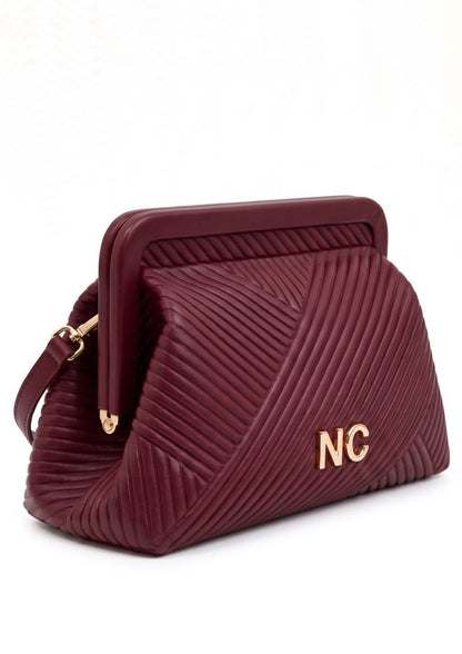 BOLSO DE MANO- CLUTCH BOQUILLA PLISADO GRANATE