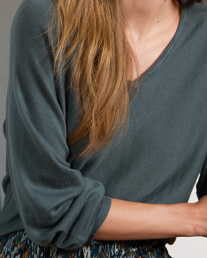 JERSEY ANCHO DE MANGA JAPONESA AZUL ACERO