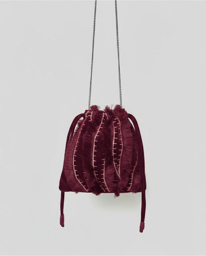 BOLSO SACO DE TERCIOPELO BORDADO BURDEOS
