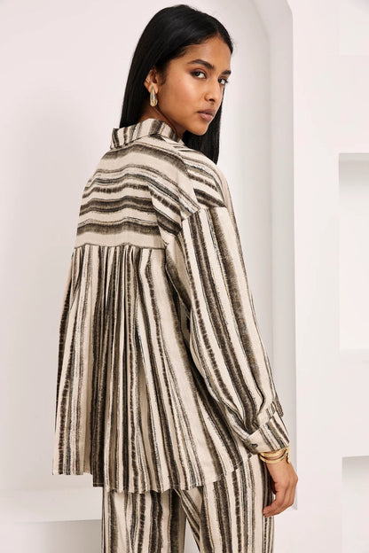 BLUSA CAMISERA OVERSIZED RAYAS TRAZOS IVORY
