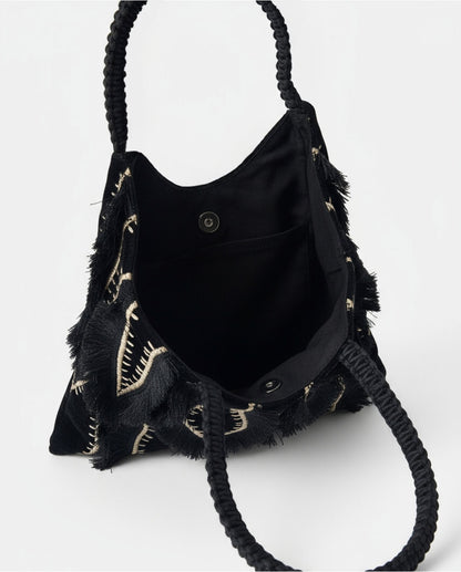 BOLSO TRAPEZOIDAL DE TERCIOPELO BORDADO NEGRO
