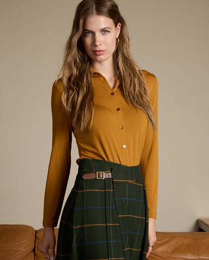 CAMISA ELÁSTICA Y SUAVE DE BAMBÚ OCRE