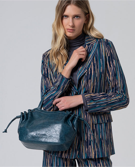 BOLSO EFECTO PIEL CRAQUELADA CON DOS ASAS AZUL ACERO