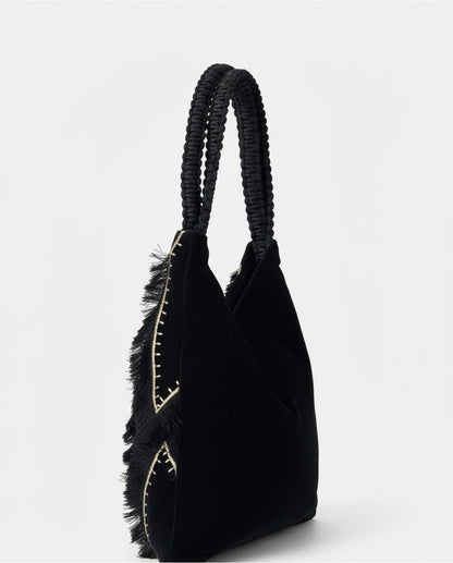 BOLSO TRAPEZOIDAL DE TERCIOPELO BORDADO NEGRO