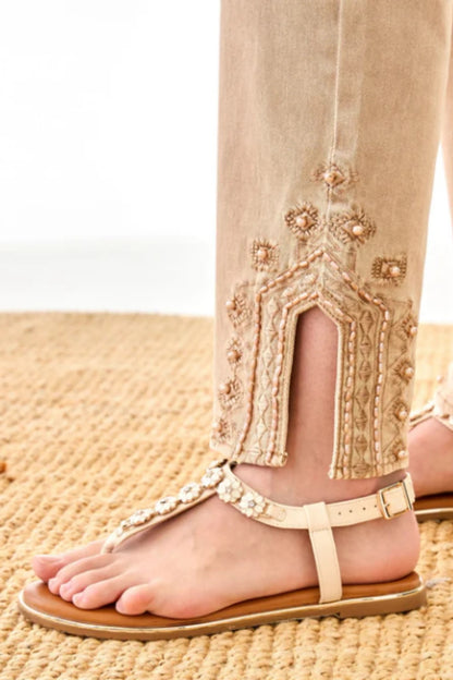 SANDALIAS ESCLAVA FLORES CRUDO