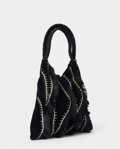 BOLSO TRAPEZOIDAL DE TERCIOPELO BORDADO NEGRO