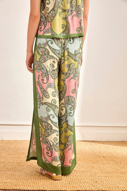 PANTALÓN PAISLEY FRANJAS LATERALES  VERDE